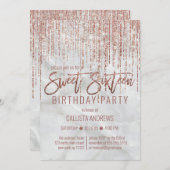Weißer Rose Gold Glitzer Pearl Marble Sweet 16 Einladung (Vorne/Hinten)