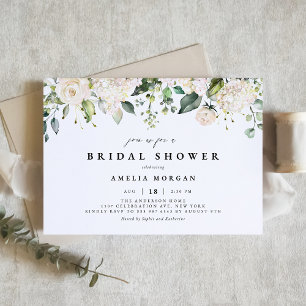 Weißer Rose und Hydrangea-Brautparty Einladung