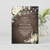 Weißer Rosen Laterne Rustikale Wasserfarbenhochzei Einladung (Stehend Vorderseite)