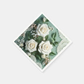 Weißer Rosen und grüne Blätter Serviette (Ecke)
