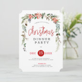 Weißer Rosen & Weihnachtskranz Dinner einladen Einladung (Stehend Vorderseite)