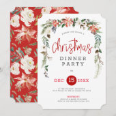 Weißer Rosen & Weihnachtskranz Dinner einladen Einladung (Vorne/Hinten)