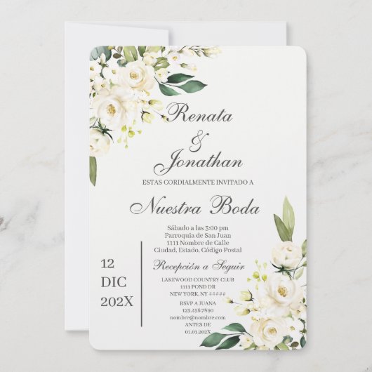 Weißer Rosenboda Einladung (Vorderseite)