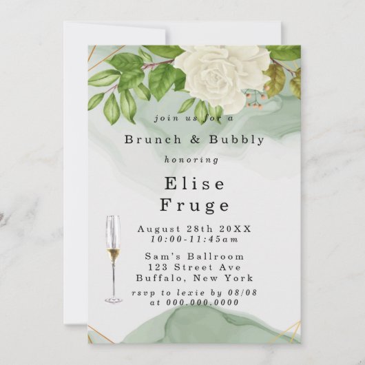 Weißer Rosenbrunch & Bubbly Einladung (Vorderseite)