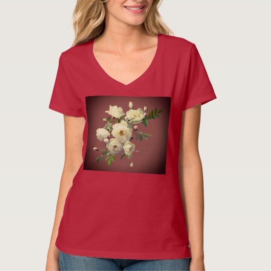 Weißer Rosenbunch Roter T - Shirt (Vorderseite)