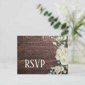 Weißer Rosenhydrangea Blütenholz Hochzeit Rsvp Einladungspostkarte (Stehend Vorderseite)