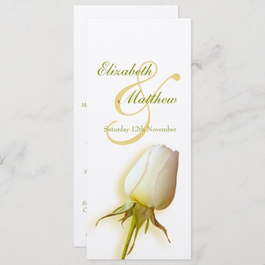 Weißer Rosenknospe fühlte Hochzeitsmenü Einladung (Vorne/Hinten)