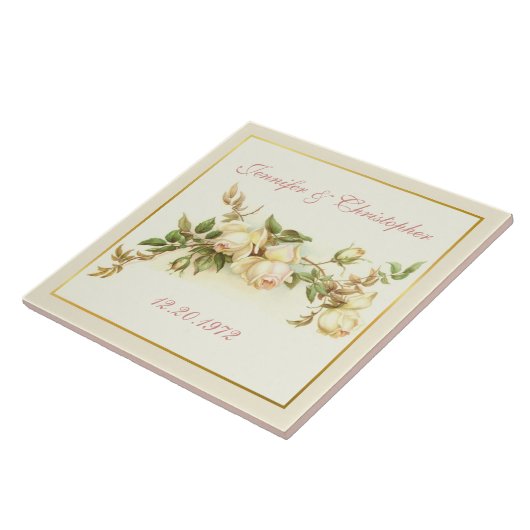 Weißer Rosensprayjahrestag Fliese (Seite)