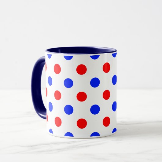 Weißer Roter Blauer Punkte-Design Tasse (Vorderseite Links)
