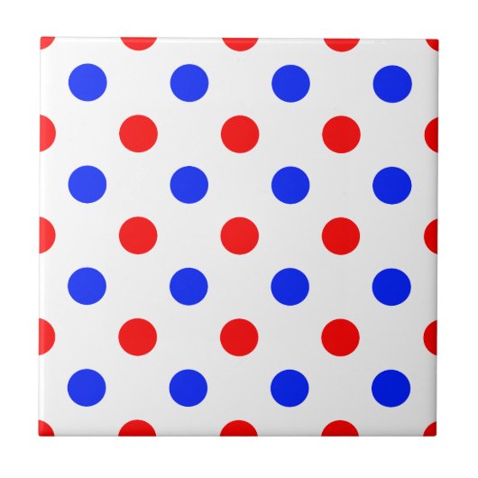 Weißer Roter Blauer Tupfen-Design Fliese (Vorderseite)