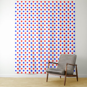 Weißer Roter Blauer Tupfen-Design  Wandteppich