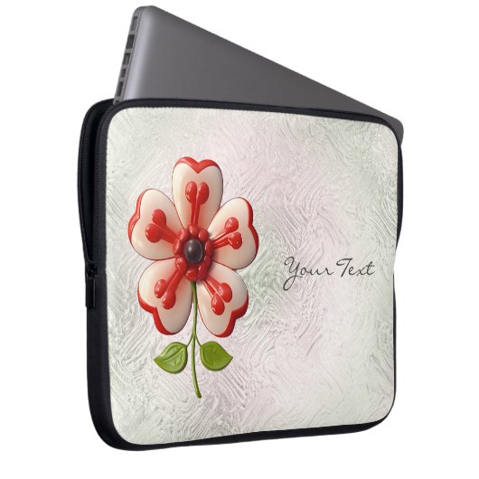 Weißer Roter Blume Laptop-Sieb Laptopschutzhülle (Vorne Rechts)