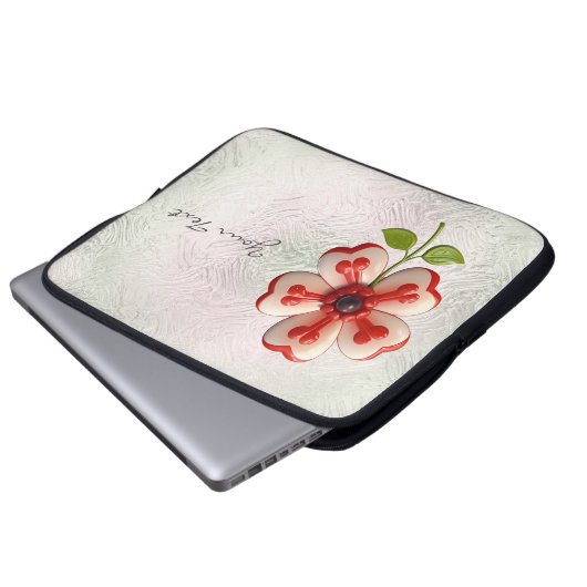 Weißer Roter Blume Laptop-Sieb Laptopschutzhülle (Vorne Knopf)