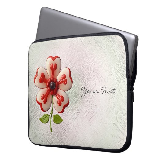 Weißer Roter Blume Laptop-Sieb Laptopschutzhülle (Vorderseite Links)