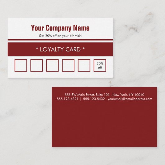 Weißer roter einfacher Border 6 Punch Treuekarte (Vorne/Hinten)