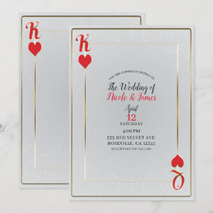 Weißer Roter König & Herzdame Elegante Hochzeit Einladung