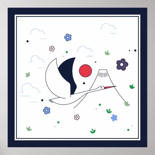 Weißer, roter und dunkelblauer Abstrakter Flugkran Poster (Vorne)