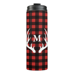 Weißer Rotwild-Geweih-Büffel-Karo kariert u. Thermosbecher