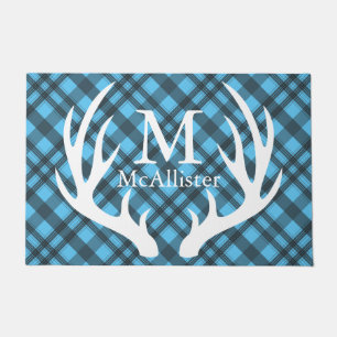 Weißer Rotwild-Geweihegrauer Tartan-kariertes Fußmatte