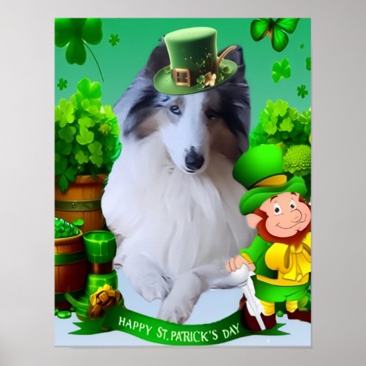 Weißer Rough Collie feiert St. Patrick's Day Poster (Vorne)
