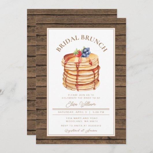 Weißer Rustikaler Fruchtpancake Brautparty Brunch Einladung (Vorne/Hinten)