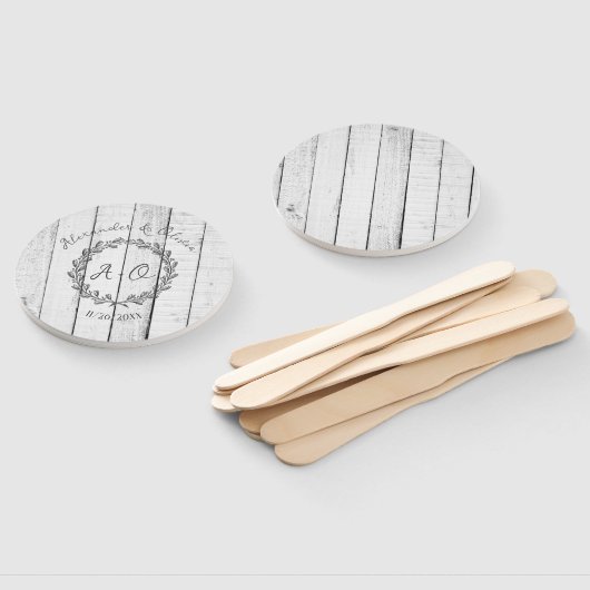 Weißer Rustikaler Monogramm-Gastgeschenk Hochzeit Fächer (Non-assembled)