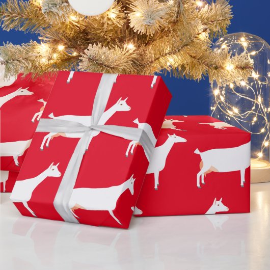 Weißer Saanen Milchziegenfarm auf Rot Geschenkpapier (Feiertage)