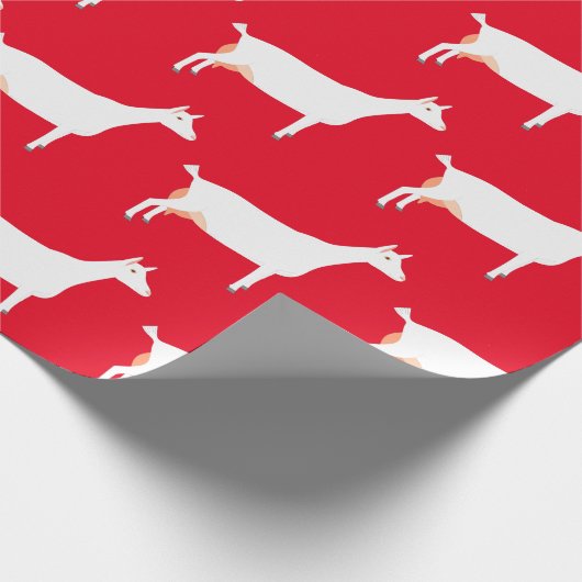 Weißer Saanen Milchziegenfarm auf Rot Geschenkpapier (Ecke)