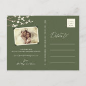 Weißer Sakura Kirschblüten Asiatisch Save the Date Ankündigungspostkarte (Rückseite)