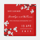 Weißer Sakura Kirschblüten Asiatisch Save the Date Magnet (Vorne)
