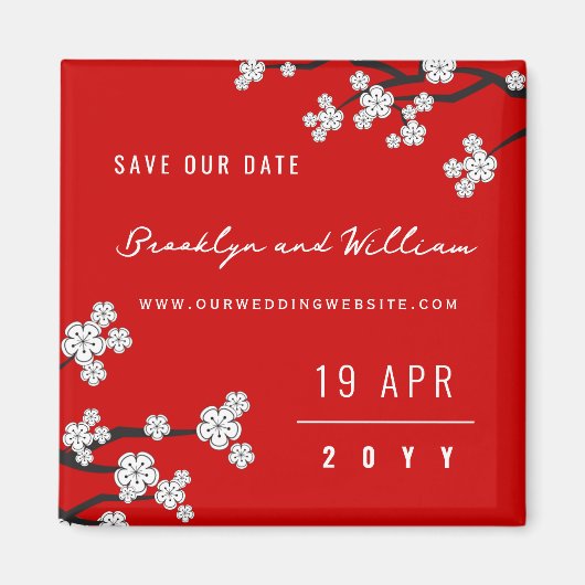 Weißer Sakura Kirschblüten Asiatisch Save the Date Magnet (Vorne)