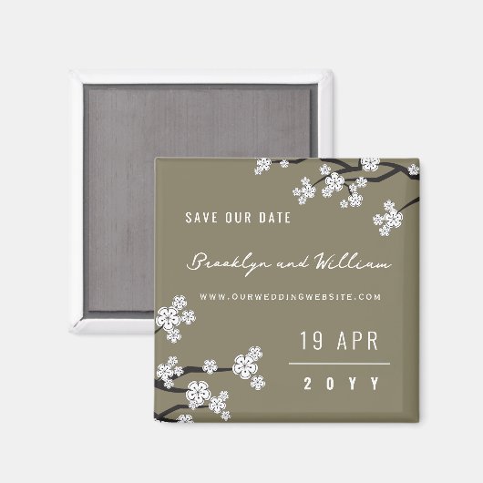 Weißer Sakura Kirschblüten Asiatisch Save the Date Magnet (Vorderseite/Rückseite)