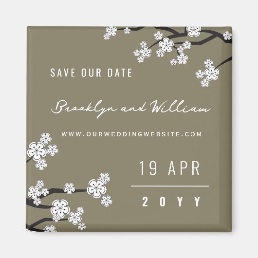 Weißer Sakura Kirschblüten Asiatisch Save the Date Magnet (Vorne)
