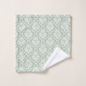 Weißer Salbei-grüner Vintage-Damask-Muster Badhandtuch Set (Waschlappen)