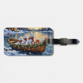 Weißer Samojede Weihnachtsboot Urlaub Gepäckanhänger (Rückseite horizontal)