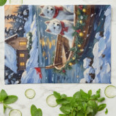 Weißer Samojede Weihnachtsboot Urlaub Geschirrtuch (Gefaltet)