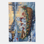 Weißer Samojede Weihnachtsboot Urlaub Geschirrtuch (Vertikal)