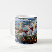 Weißer Samojede Weihnachtsboot Urlaub Kaffeetasse (Vorderseite Links)