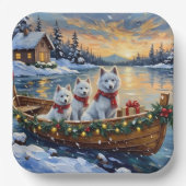 Weißer Samojede Weihnachtsboot Urlaub Pappteller (Vorderseite)