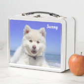 Weißer Samoyed Hund auf Light Blue Metall Brotdose (Beispiel)