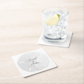 Weißer Sand Dollar Hochzeitsschrift Rechteckiger Pappuntersetzer (Vor Ort)