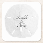 Weißer Sand Dollar Hochzeitsschrift Rechteckiger Pappuntersetzer (Vorderseite)