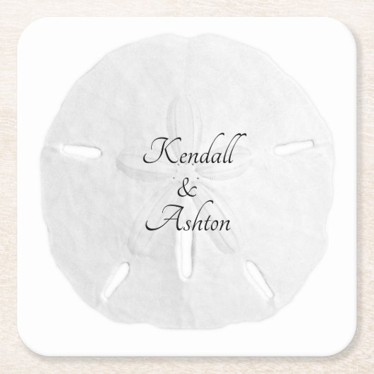 Weißer Sand Dollar Hochzeitsschrift Rechteckiger Pappuntersetzer (Vorderseite)