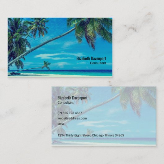 Weißer Sandstrand mit Kokospalmen Visitenkarte (Vorne/Hinten)