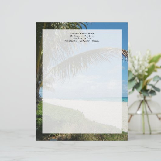 Weißer Sandstrand mit Palm Briefbogen (Stehend Vorderseite)