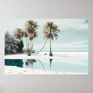 Weißer Sandstrand mit Palmen und Bäumen Kunst Poster