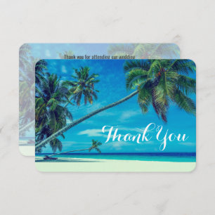 Weißer Sandstrand mit Palmenbäumen Hochzeitsdank Einladung