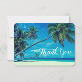 Weißer Sandstrand mit Palmenbäumen Hochzeitsdank Einladung