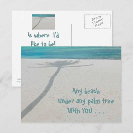 WEISSER SANDSTRAND, SCHATTENBAUM POSTKARTE (Vorne/Hinten)