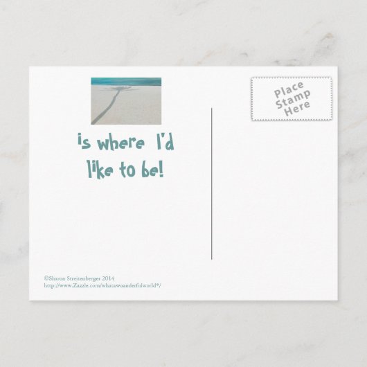 WEISSER SANDSTRAND, SCHATTENBAUM POSTKARTE (Rückseite)